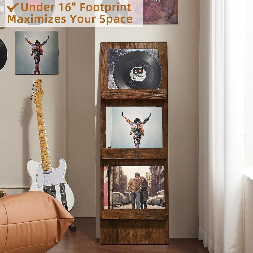 LELELINKY Wall-Leaning Vinyl Record Holder Set of 2 with 3 Tier Display Shelf...