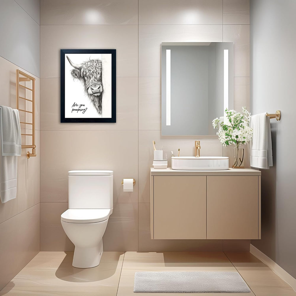 Funny Highland Cow Bathroom Wall Art - Rustic Farmhouse Wall Decor with Humor...