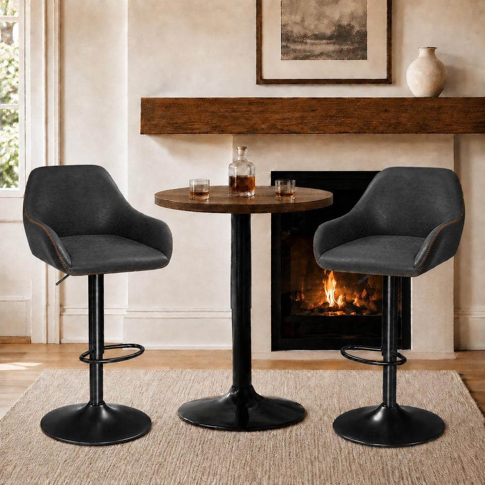 Yaheetech Bar Stools Set of 2, Adjustable Swivel PU Leather, Black