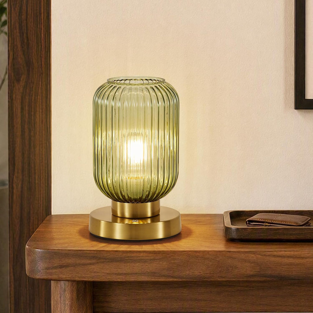 6" MCM Cordless Rechargeable Green Glass Table Lamp, Touch Dimmable