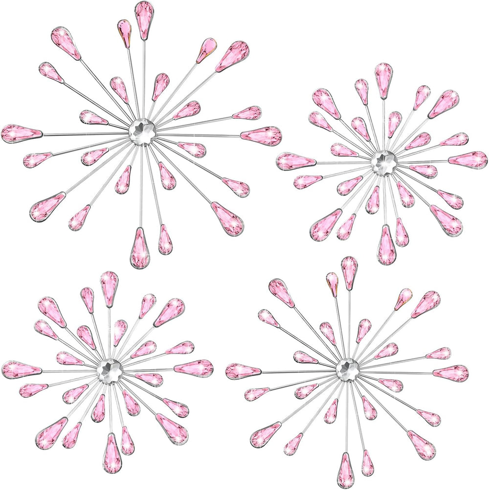 Hicarer 4 Pcs Starburst Wall Decor, Bling Metal Wall Art, Pink