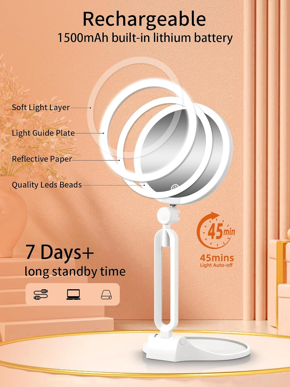 40X/1X Makeup Magnifying Mirror with Lights, 6inch Double-Sided LED Mirror