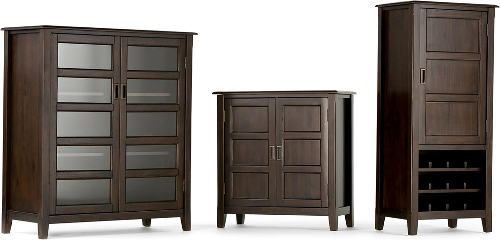 SIMPLIHOME Burlington 30" Wide Solid Wood Cabinet in Mahogany Brown
