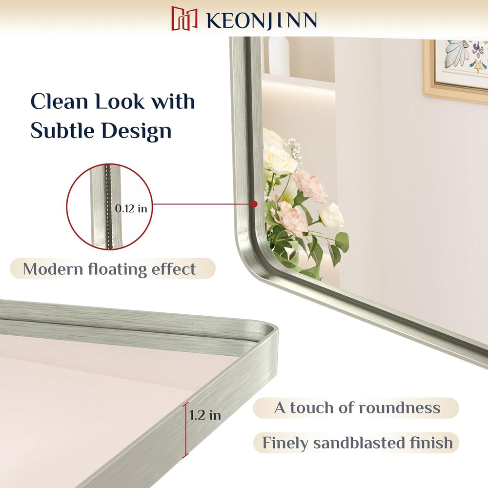 Keonjinn 24 x 30 Inch Brushed Nickel Bathroom Vanity Mirror, Aluminum Frame