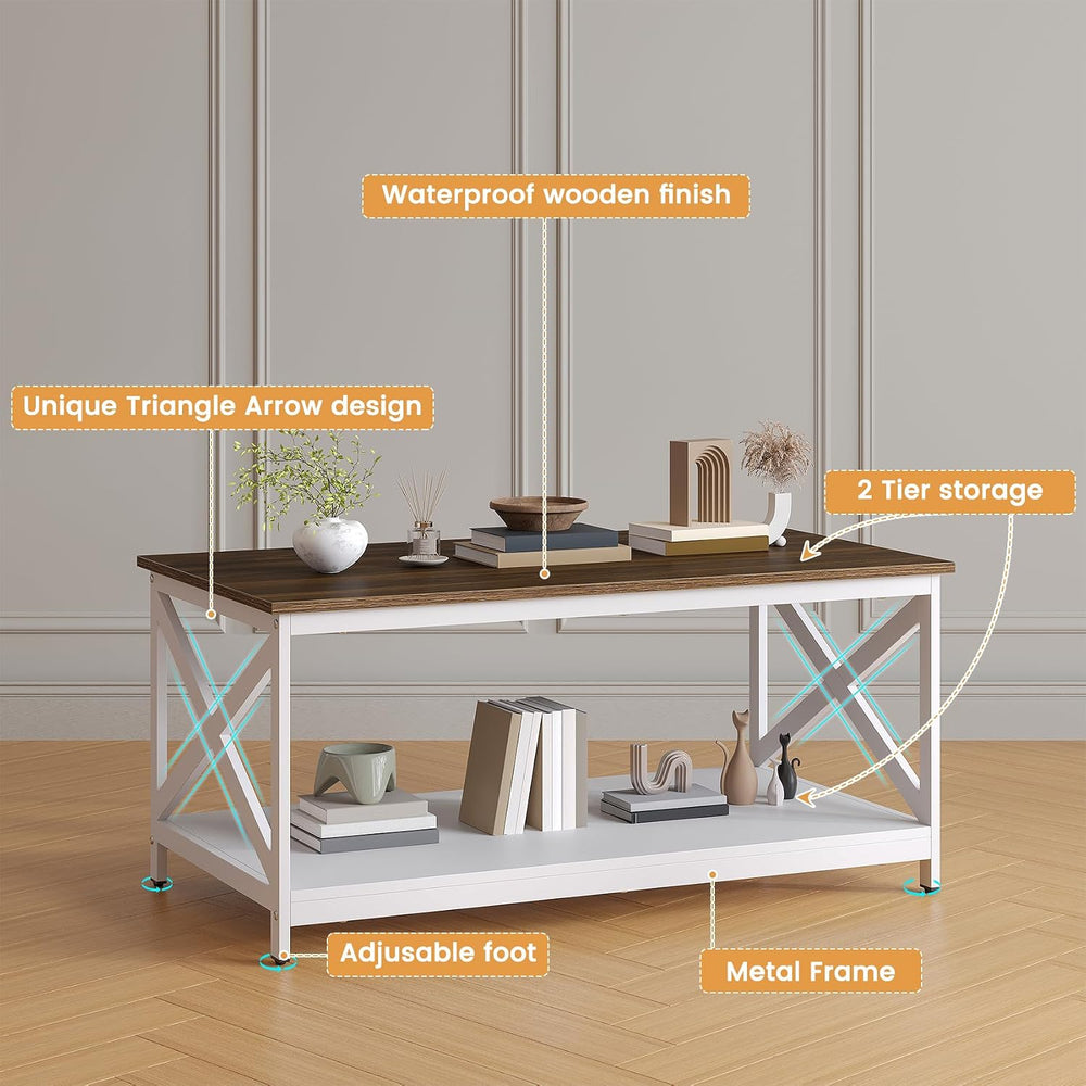 Bigbiglife Living Room Coffee Table Set of 3, Industrial X-Design Coffee Tabl...