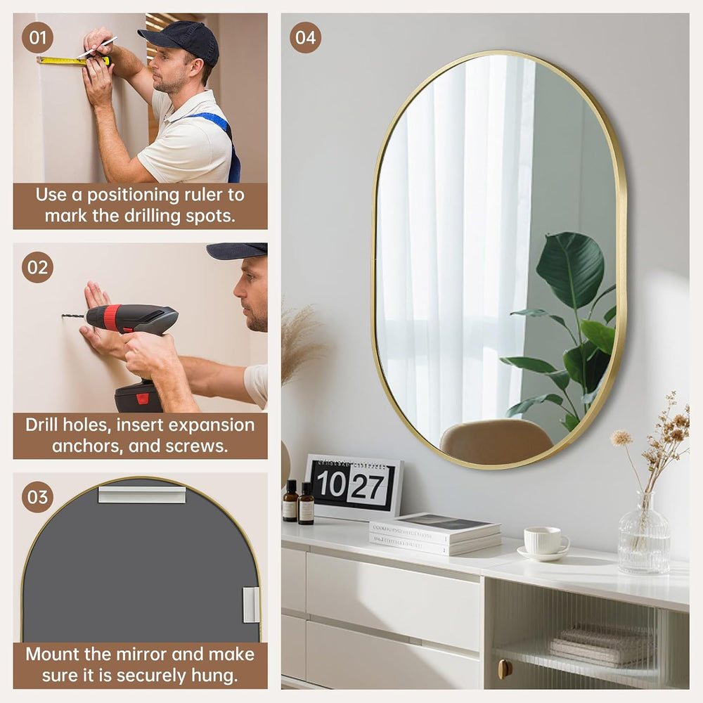 Gold Oval Mirror, 17x30 Inch Oval Bathroom Mirrors for Over Sink