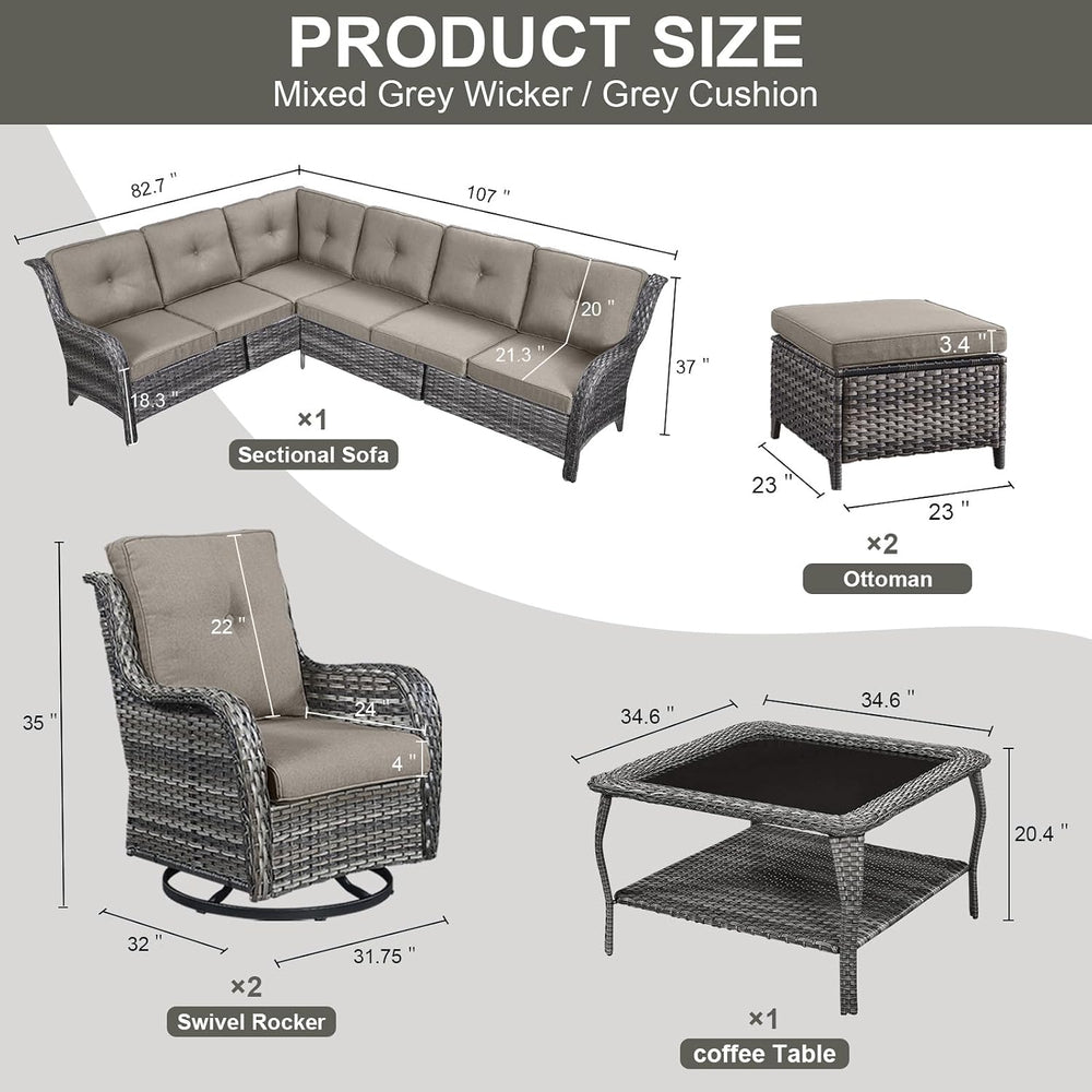 Belord 8 Piece Wicker Patio Furniture Set, Outdoor Swivel Rocker Chairs Set o...