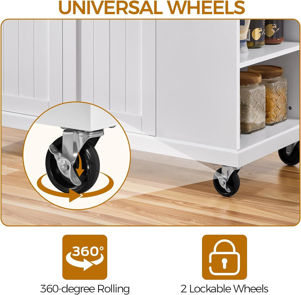 Yaheetech Kitchen Island Cart with Storage, Drop Leaf, Open Shelves, White