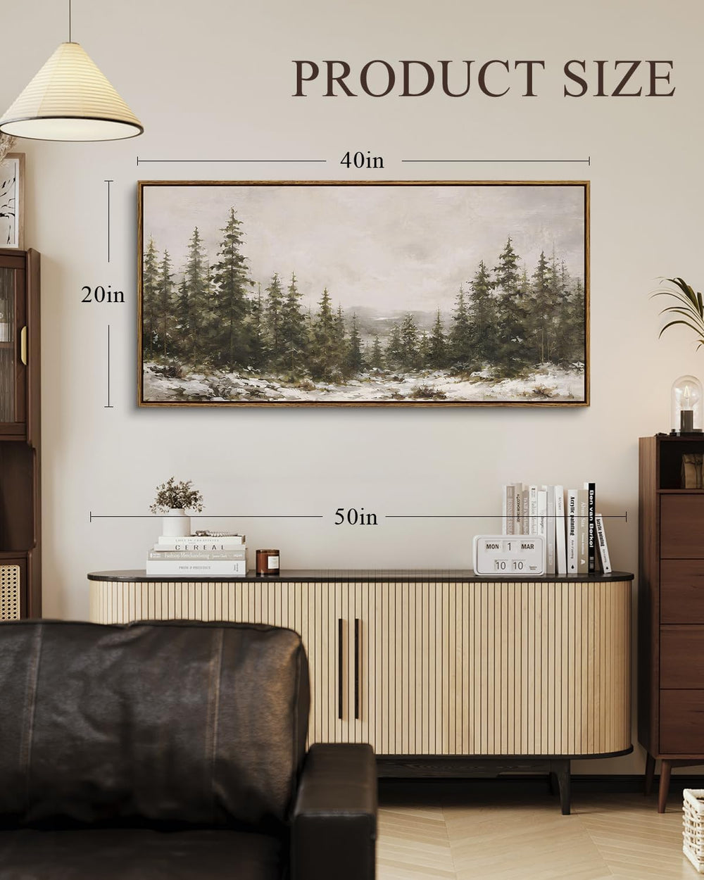 ARPEOTCY Large Winter Landscape Art, Rustic Christmas Decor, Framed,40x20in