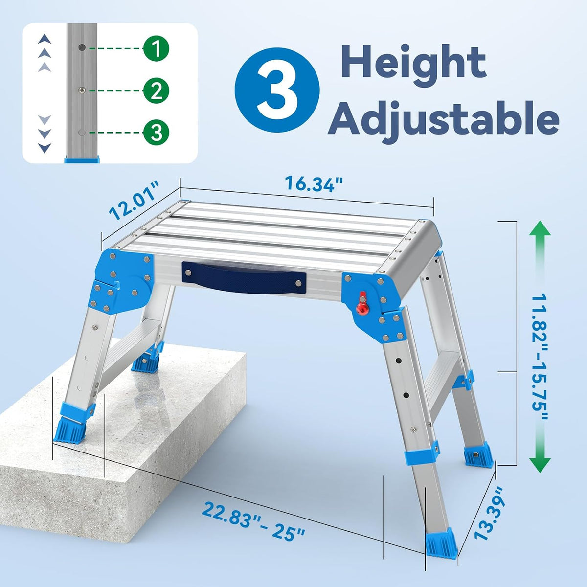 Loyoda Folding Work Platform, 440 lbs Adjustable Height, Standard Blue