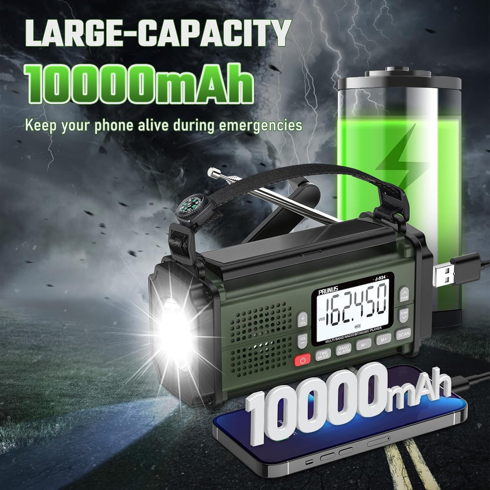 PRUNUS J-924 10000mAh/37000mWh Hand Crank Emergency Radio NOAA AM FM SW