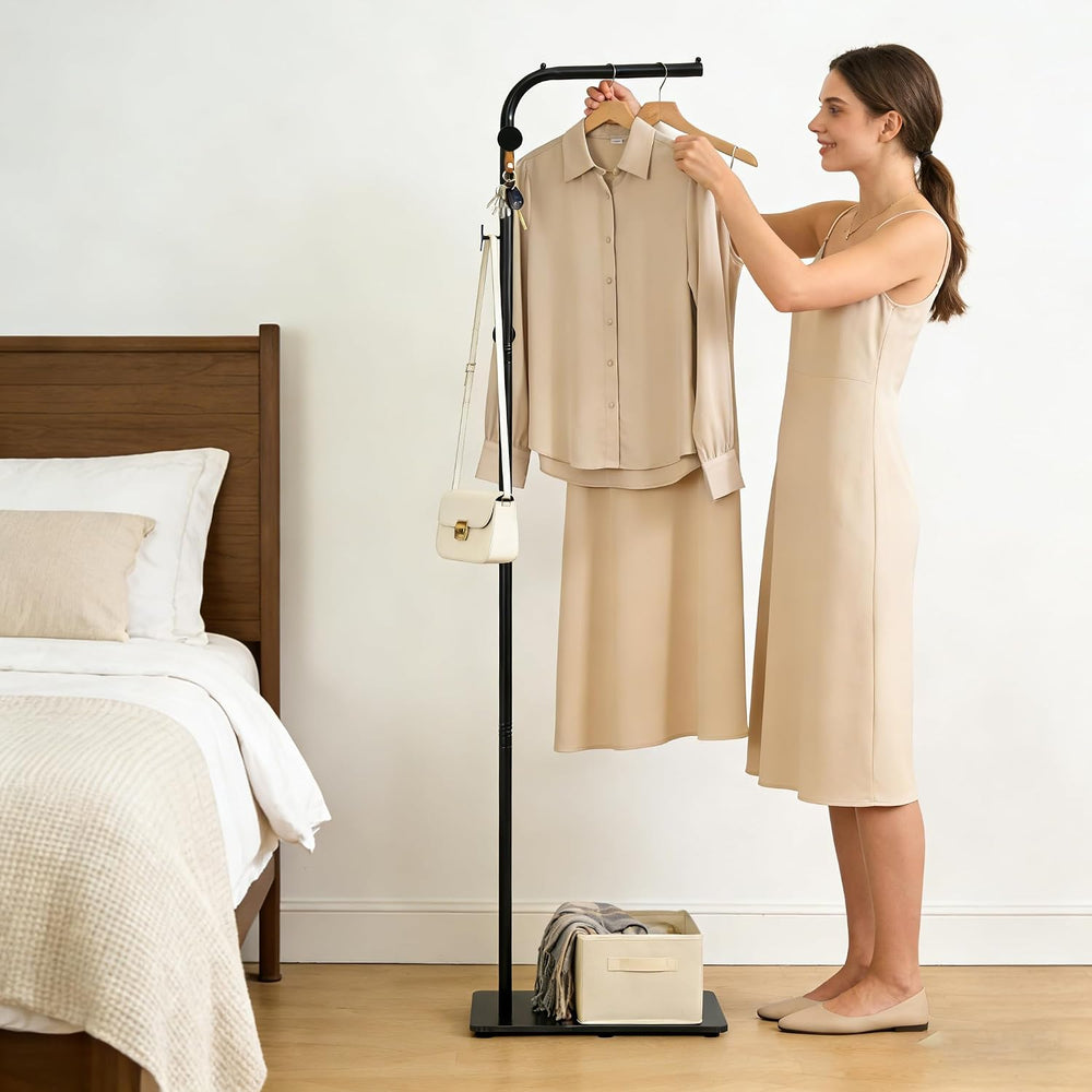 L-Shaped Metal Floor Coat Rack, Portable Standing Clothes Rack with Marble Ba...