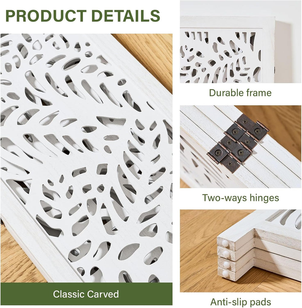 Leaf-Carved Room Divider Privacy Screen - 67 Inch Tall Foading Decorative Woo...