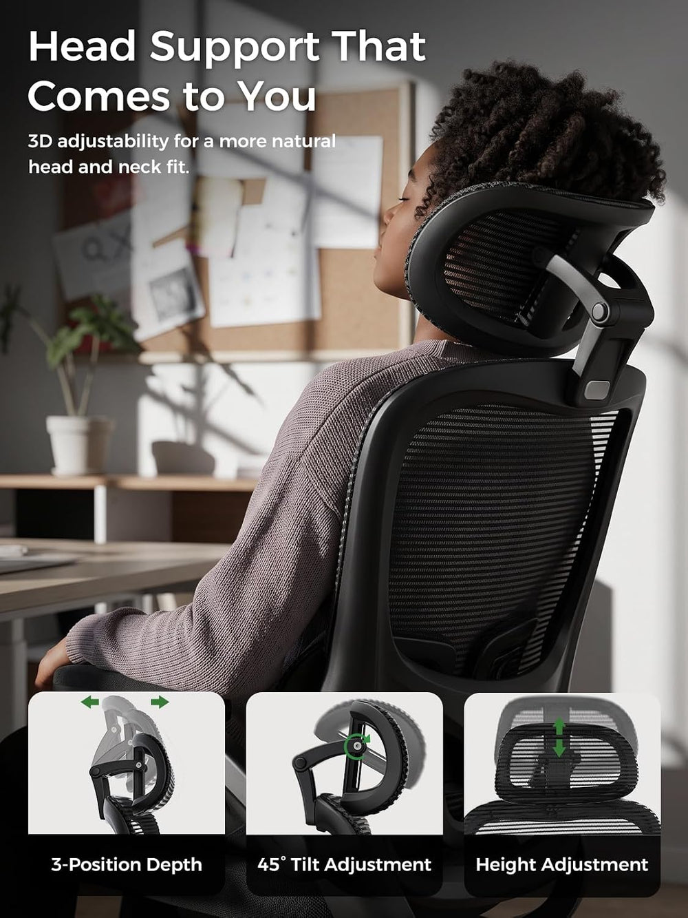 Ergonomic Office Desk Chair, Adjustable Dual Lumbar Support & Thick Seat