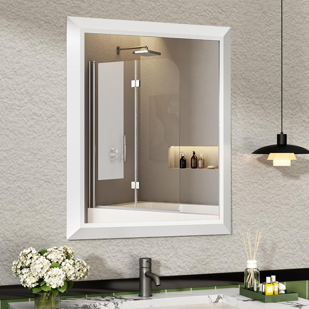 SMIROR 24x28 Matte White Bathroom Vanity Mirror for Over Sink