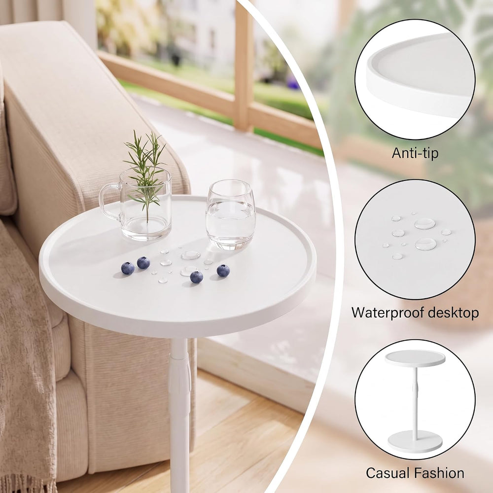 Adjustable Round Side Table, Pedestal Drink Table for Small Spaces