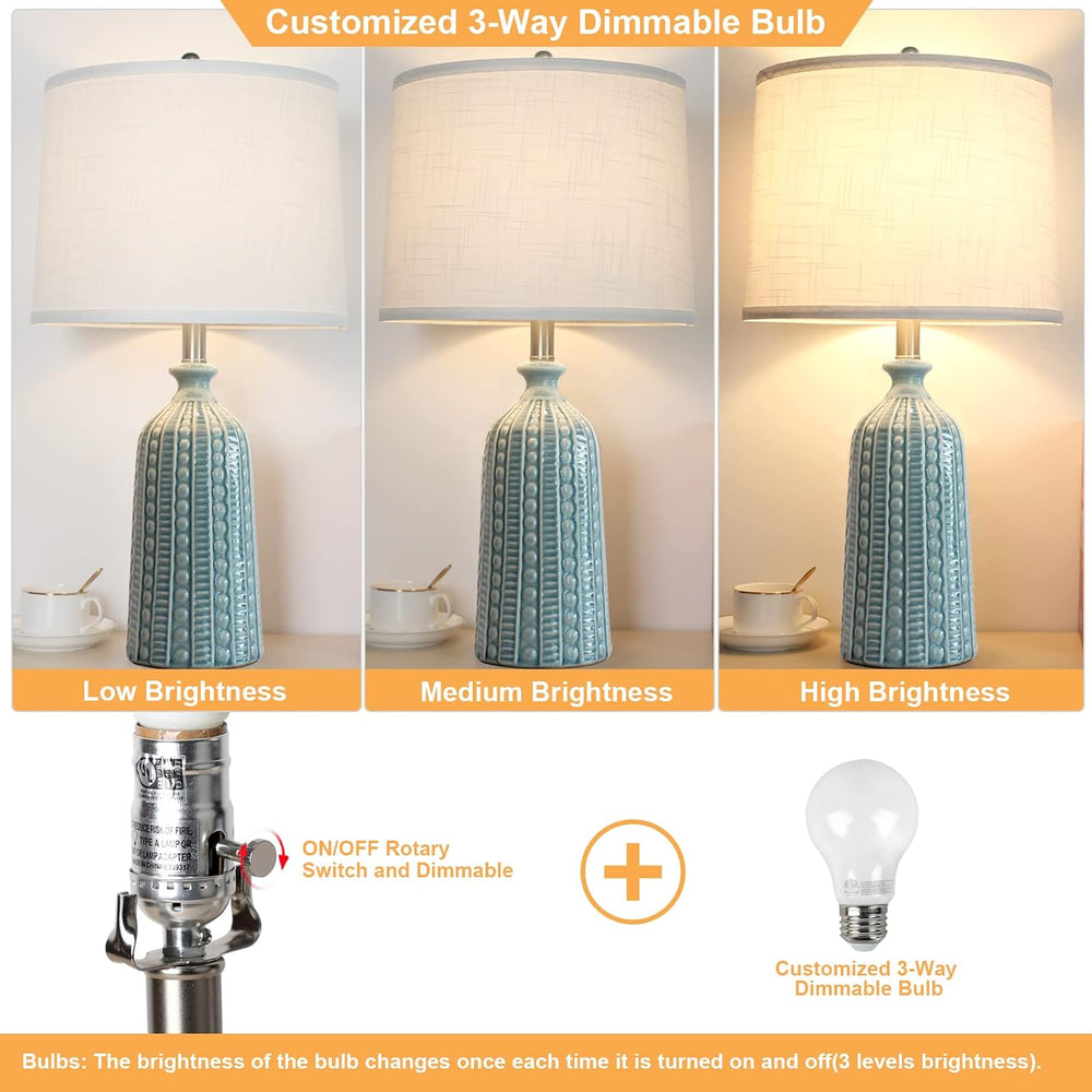 JUNNAI Green Ceramic Table Lamp 24.5": 3-Way Dimmable Nightstand Lamp wi...