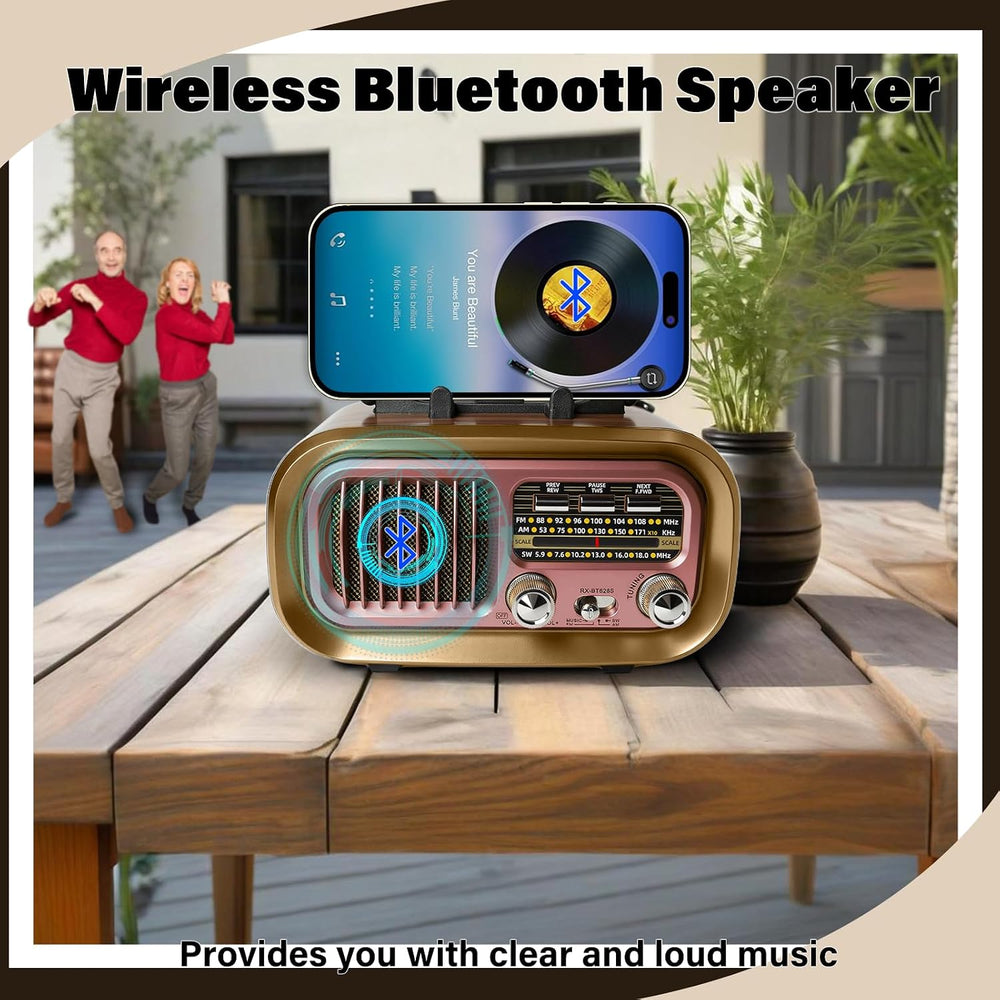 Portable AM FM SW Radio with Bluetooth, Retro Radio with Solar Panel