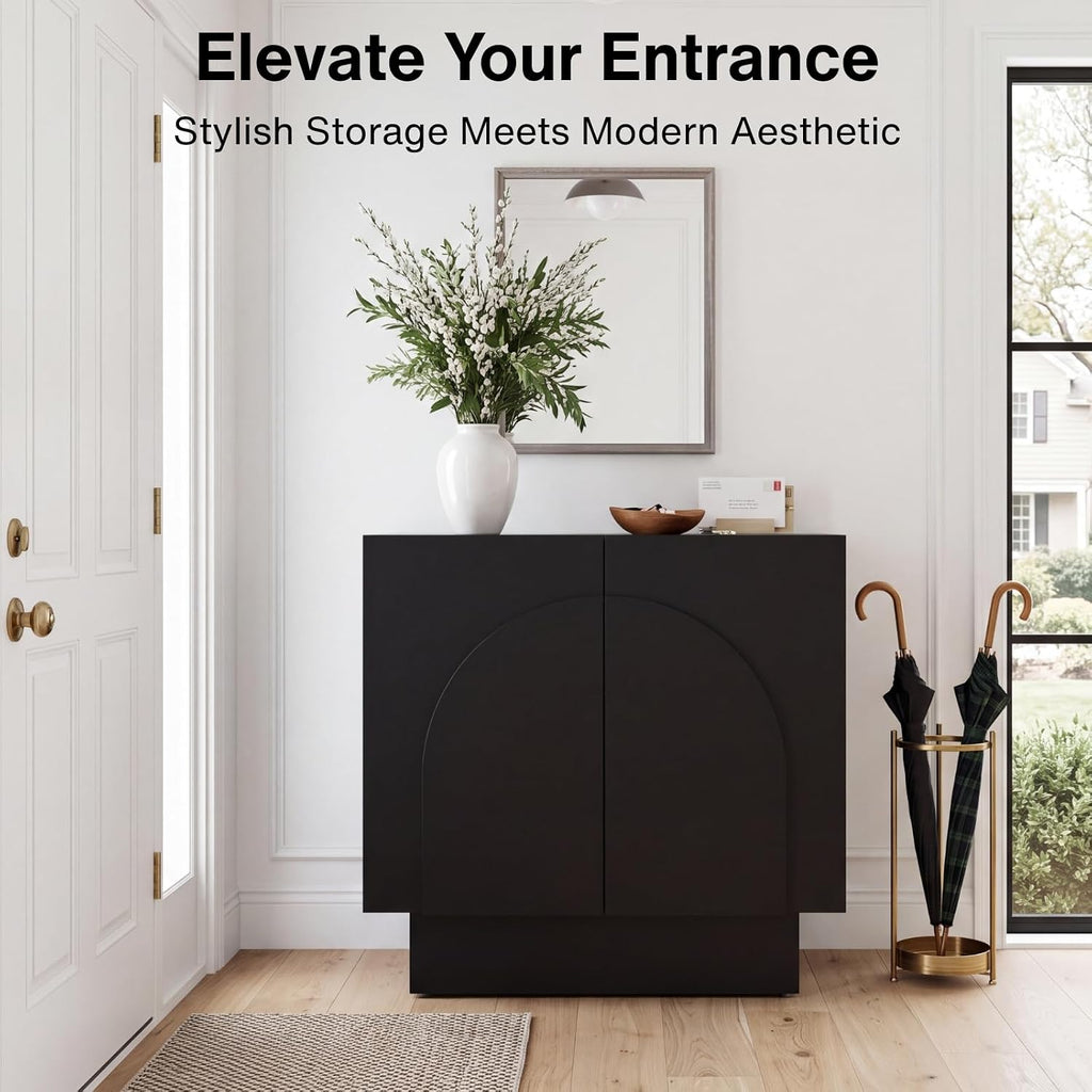Ya-Home Black Sideboard Buffet Cabinet with Storage, 31.5” Modern Sideboard Cabinet with Arched Doors & Shelf, Farmhouse Accent TV Station Media Console Credenaza for Living Room Entryway