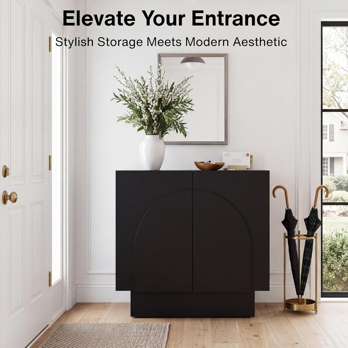 Ya-Home Black Sideboard Buffet Cabinet with Storage, 31.5” Modern Sideboard Cabinet with Arched Doors & Shelf, Farmhouse Accent TV Station Media Console Credenaza for Living Room Entryway