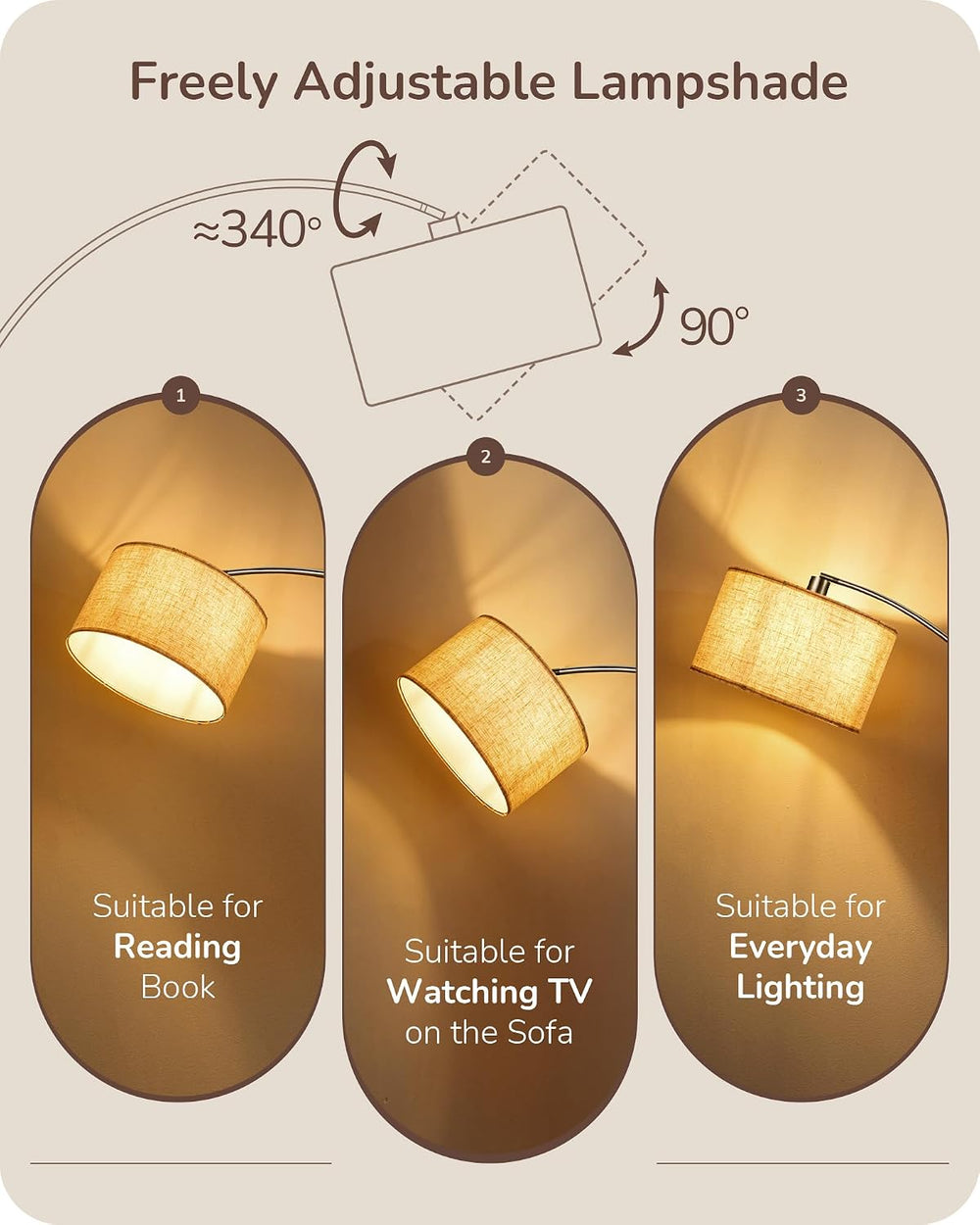 EDISHINE Bronze Modern Floor Lamp with Remote, 78.3" Tall Arc Standing Lamp