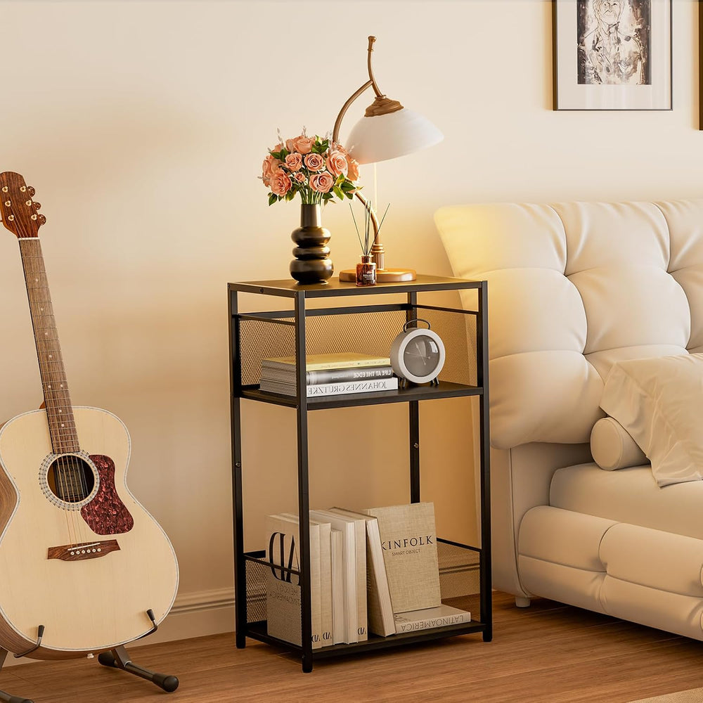 Aduanbang 3 Tier End Table,Record Player Stand with Storage Up to 100 Albums,...