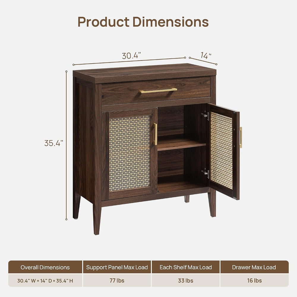 SICOTAS 30" Sideboard Buffet Cabinet with Adjustable Shelf, Espresso Walnut