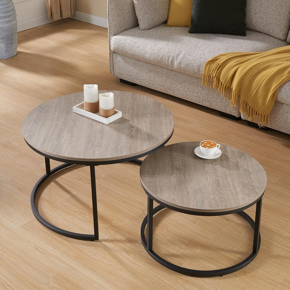 31.5" Round Nesting Coffee Table, Grey Wash Oak Finish