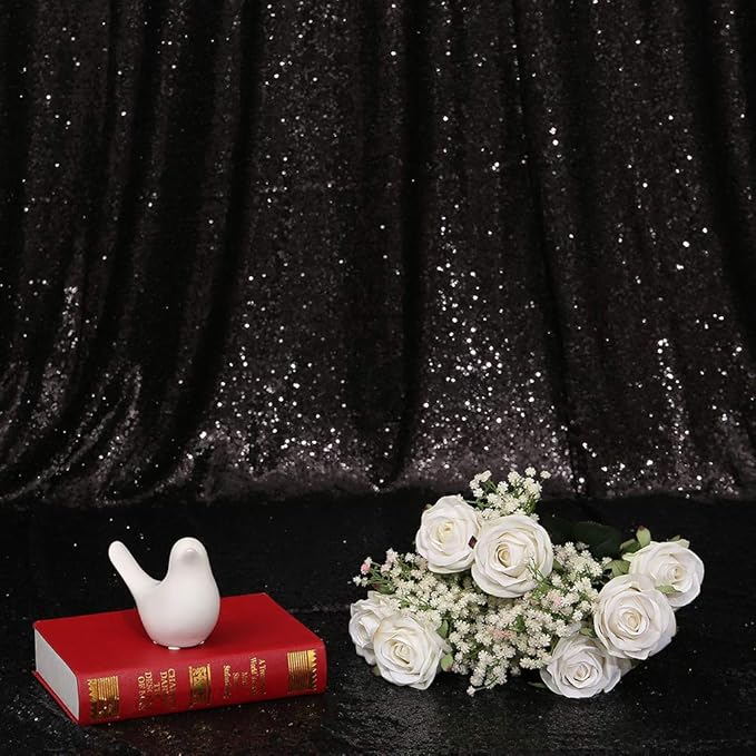 Eternal Beauty Black Sequin Backdrop, 8x8 Ft Halloween Glitter Background Cur...