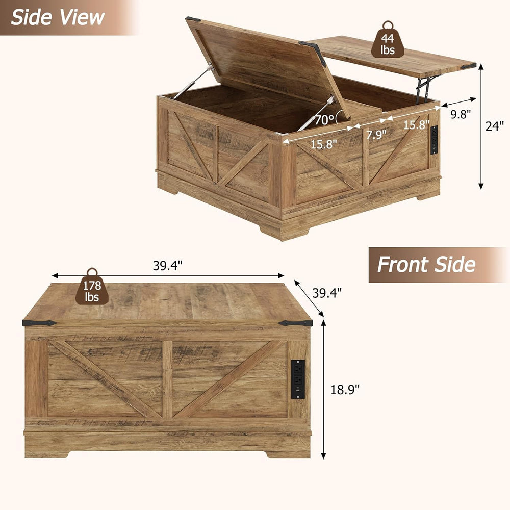 EAG 40" Large Lift Top Coffee Table with Storage, Light Walnut