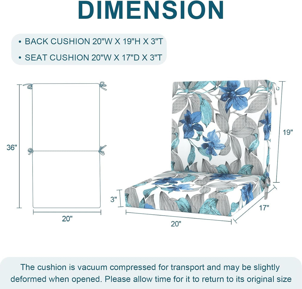 DYTXIII Outdoor Midback Chair Cushions Set of 2-20"x17" Water Repel...