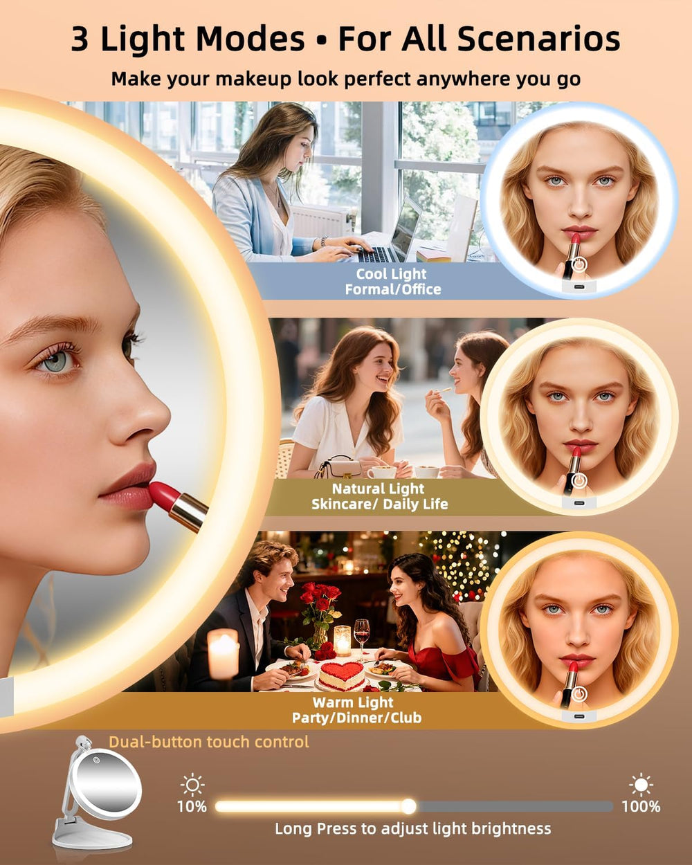40X/1X Makeup Magnifying Mirror with Lights, 6inch Double-Sided LED Mirror