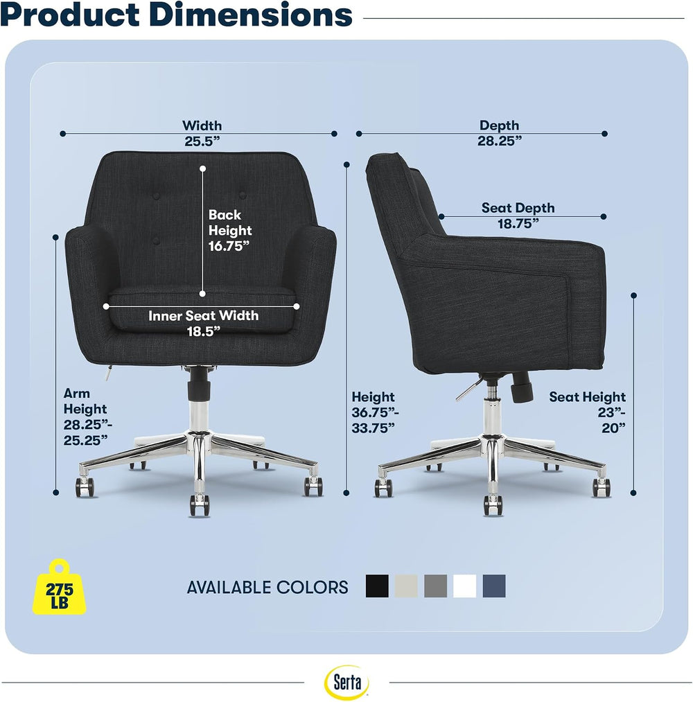 Serta Ashland Home Office Desk Chair with Button Tufted Mid-Back, Memory Foam...