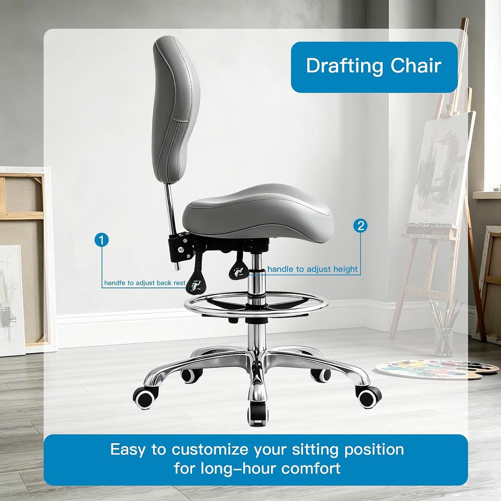 Kaleurrier Adjustable Stools Drafting Chair: with Back Rest & Foot Rest