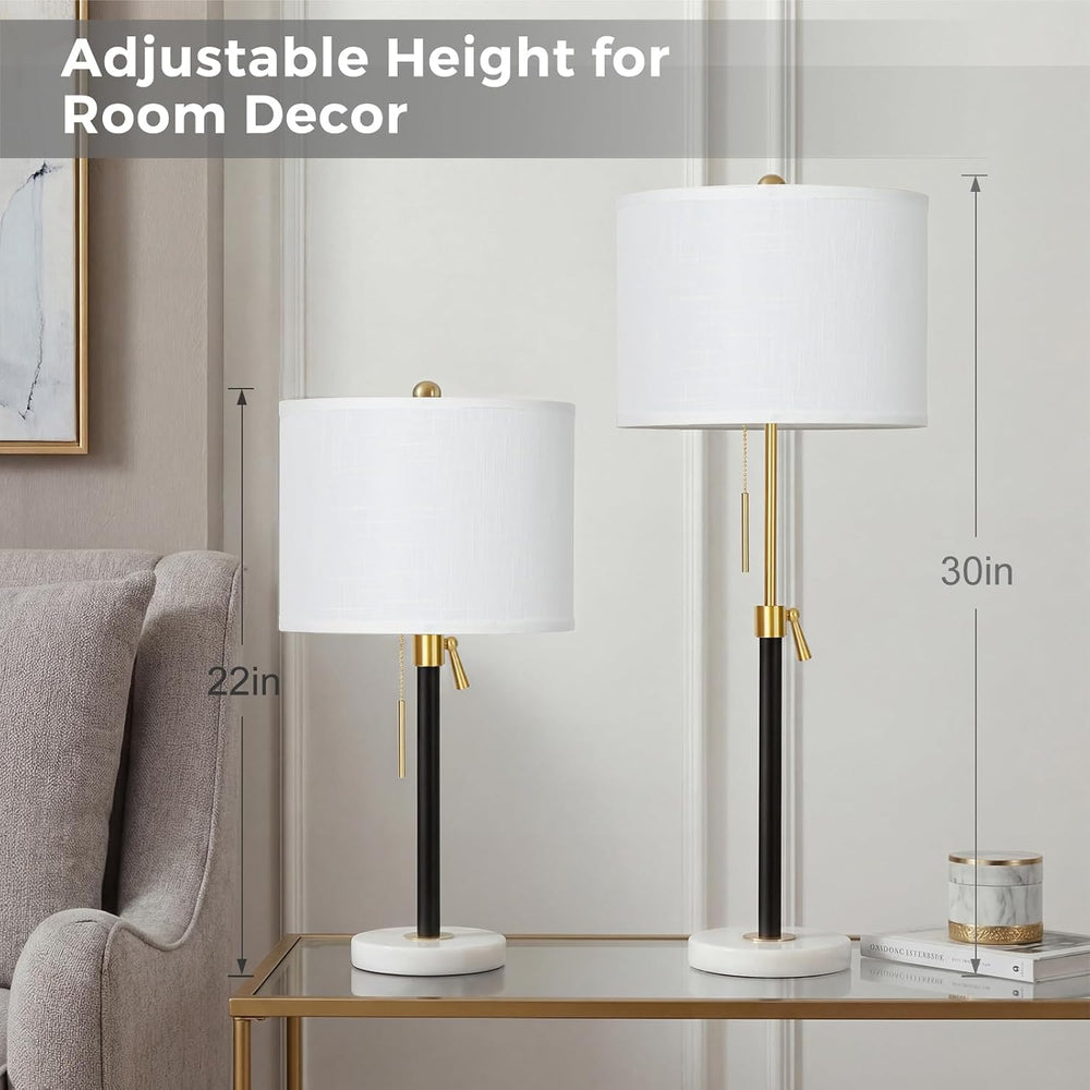 Qingmiao Gold Table Lamps Set of 2, 22" to 30" Adjustable Nightstan...