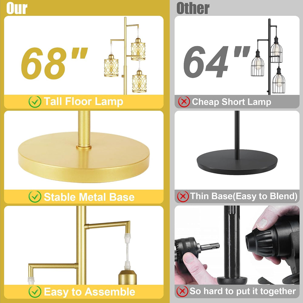 ROTTOGOON 68" Gold Floor Lamp, Dimmable Industrial Floor Lamps for Livin...