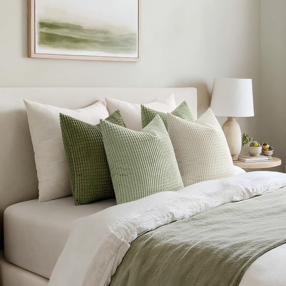 MIULEE Farmhouse Decorative Pillow Covers 18x18 Inch Set of 4 Light Green
