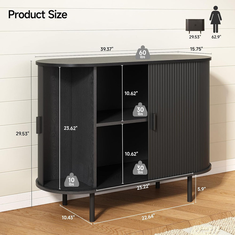 ONBRILL 40" Sideboard Buffet Cabinet, Sliding Door/Adjustable Shelf, Black