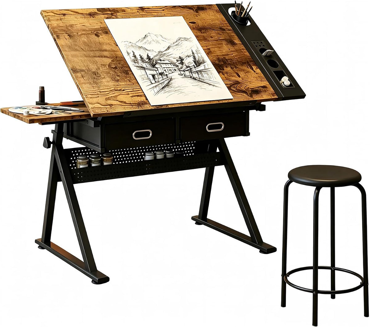 Garvee Height Adjustable Drafting Table, 0-75°Tilting Drawing Desk
