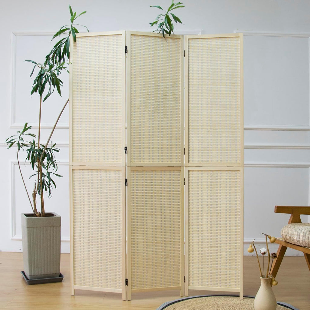 Furnnylane 3 Panel Room Divider and Folding Screen Divider,Two in One Detachable and Foldable Panel Divider for Room Separation,Beige,67" H x 46" W