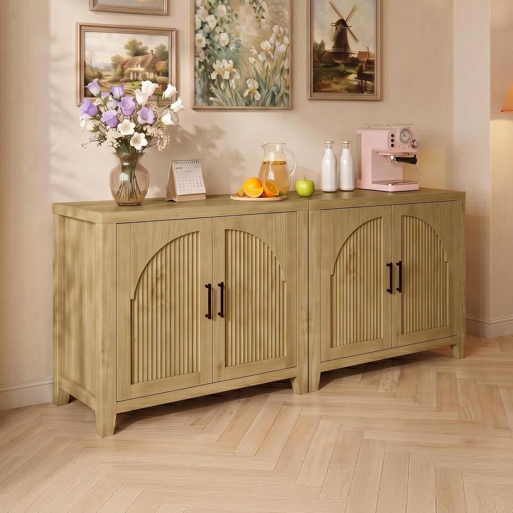 Bestier 73" Fluted Sideboard Buffet Cabinet with Storage, Natural Oak