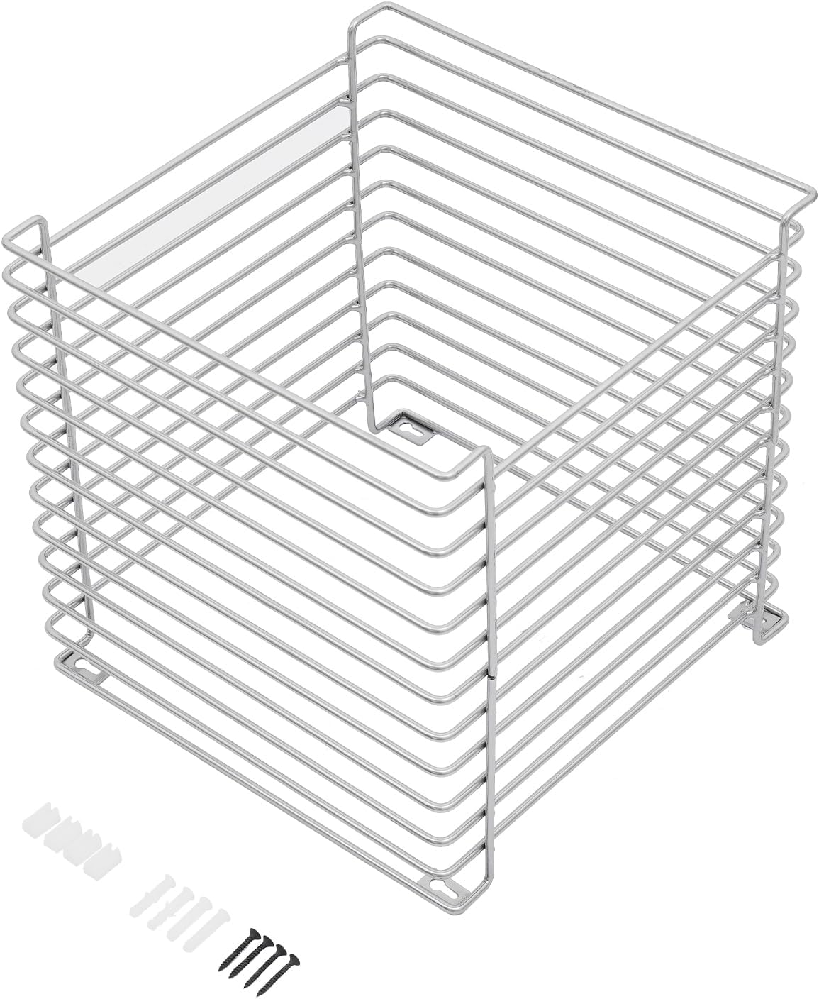 Square Geometry Retro Side Table, Linear Metal End Table, Iron Multi-Purpose Desktop Shelf, Wire Cube Storage Rack, Book Stackable, Accent Table, Nightstand for Bedroom (Silver)