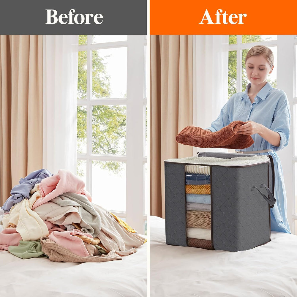 Lifewit 6 Pack 100L Clothes Storage Bins with Lids, Blanket Storage Bags