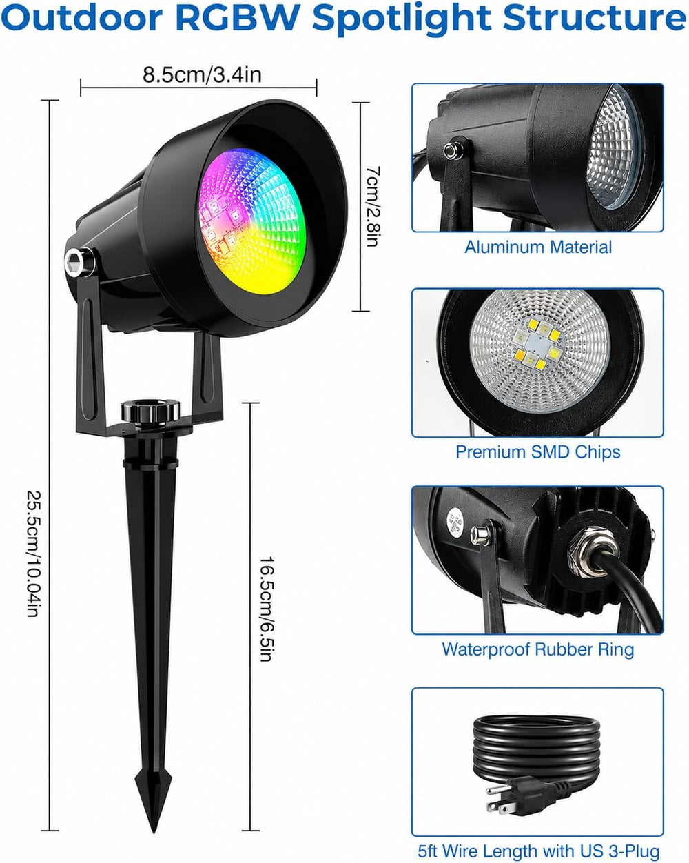 RGBW Halloween Spotlights Outdoor with APP & Remote Control, 4 Pack
