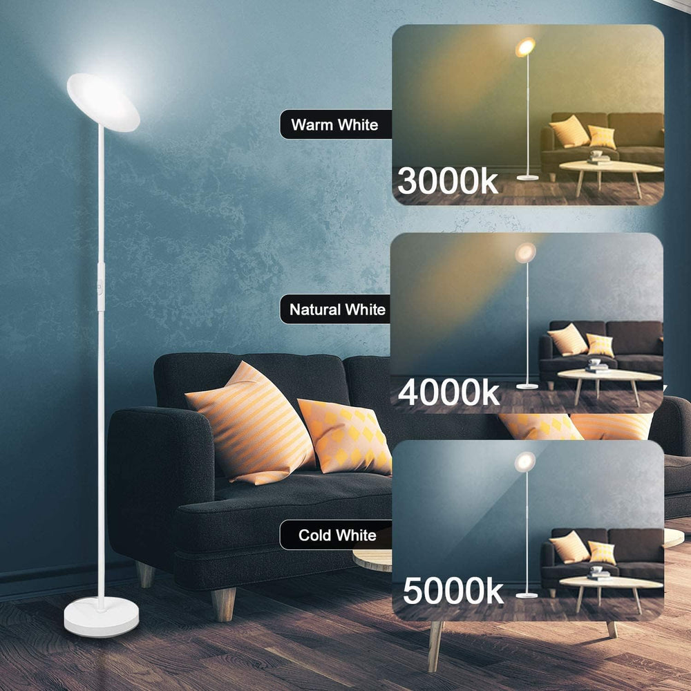 JOOFO LED Torchiere Floor Lamp with Remote, Stepless Dimmable Pearl White