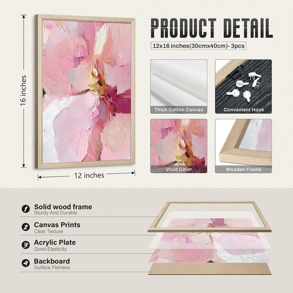 Abstract Floral Wall Art Pink Flower Canvas Pictures Modern Wall Decor Blush ...