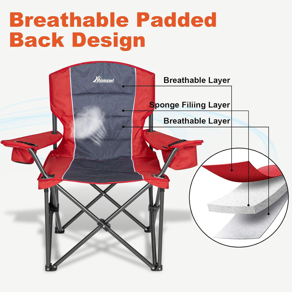Romswi Oversized Camping Chairs,Heavy Duty Support 500 LBS,Padded Back & ...
