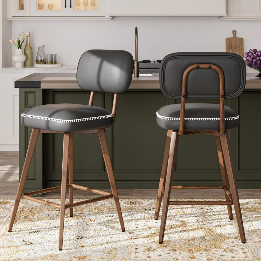 MALOL 26“ PU Leather Swivel Bar Stools Set of 4, Black