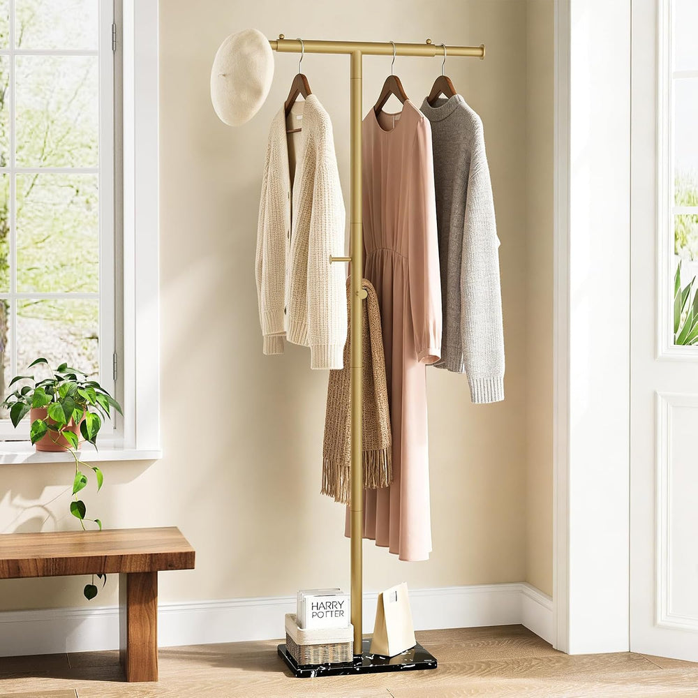 Width Adjustable T-shaped Coat Rack Freestanding, Modern Coat Rack, Gold