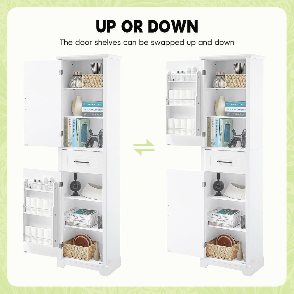 Favfurish 72" Tall Narrow Bathroom Storage Cabinet with 2 Doors & Dr...